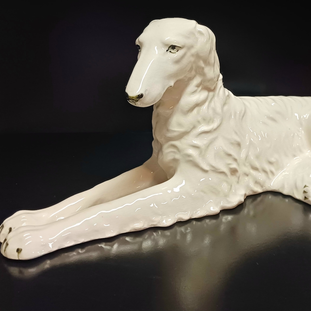 Vintage Antique Japanese Ceramic Porcelain Borzoi Russian Wolf Dog Sculpture